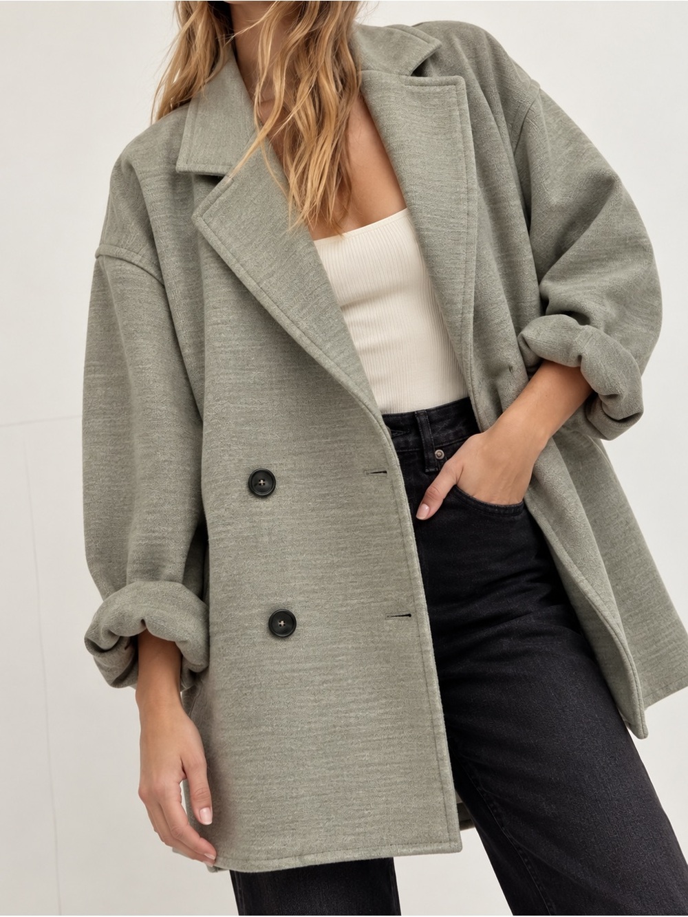 Free People Hannah Oversized Double Breasted Blazer Oregano Taupe M